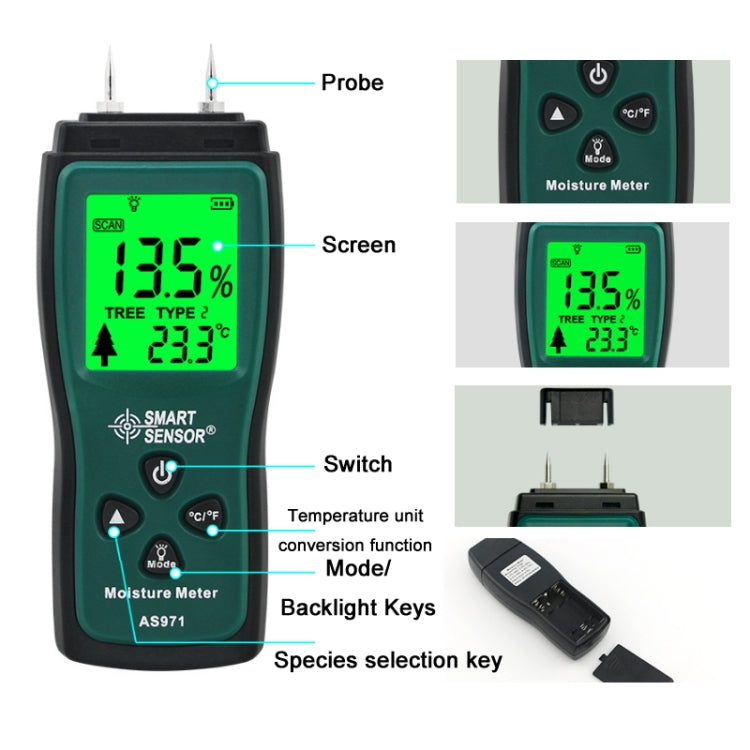 Smart Sensor AS971 Moisture Content Tester For Wood Furniture Making - PH & Moisture Meter by Smart Sensor | Online Shopping UK | buy2fix