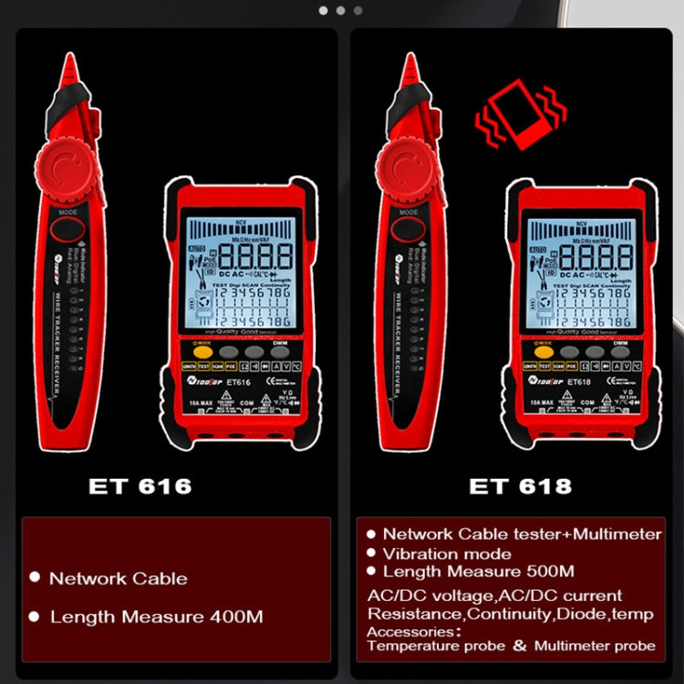 ET618 Rechargeable Adjustable Network Cable Tester Wire Tracker POE Cable Tester (Red) - Current & Voltage Tester by buy2fix | Online Shopping UK | buy2fix