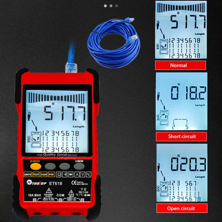 ET618 Rechargeable Adjustable Network Cable Tester Wire Tracker POE Cable Tester (Red) - Current & Voltage Tester by buy2fix | Online Shopping UK | buy2fix