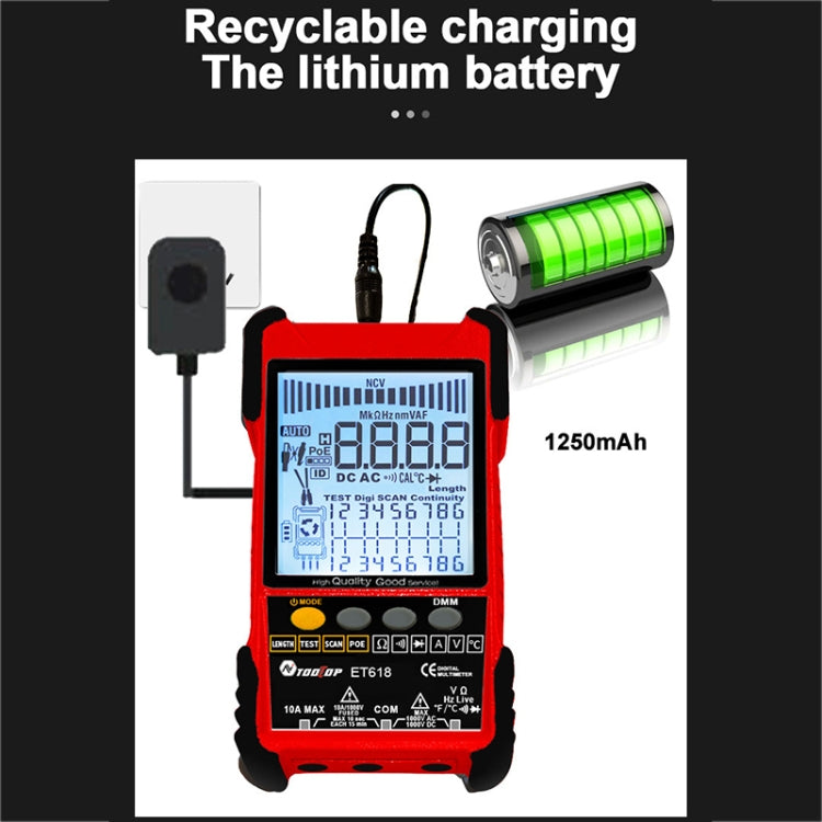 ET618 Rechargeable Adjustable Network Cable Tester Wire Tracker POE Cable Tester (Red) - Current & Voltage Tester by buy2fix | Online Shopping UK | buy2fix
