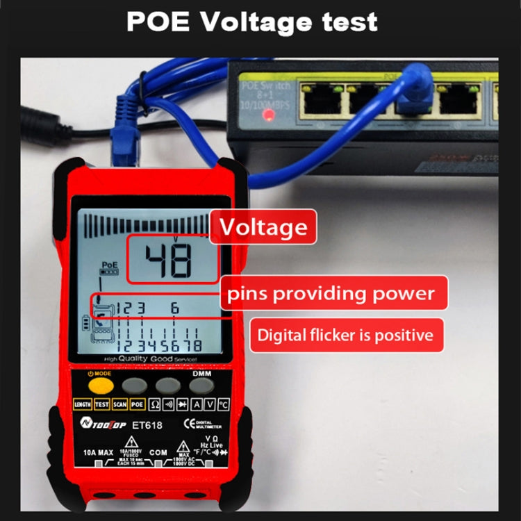 ET618 Rechargeable Adjustable Network Cable Tester Wire Tracker POE Cable Tester (Red) - Current & Voltage Tester by buy2fix | Online Shopping UK | buy2fix
