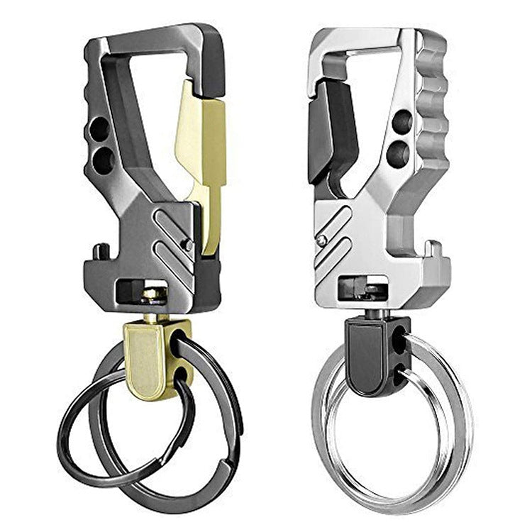 2 PCS QP-131 Multifunctional Double Ring Car Keychain Bottle Opener Carabiner(Black Silver) - Key Rings by buy2fix | Online Shopping UK | buy2fix