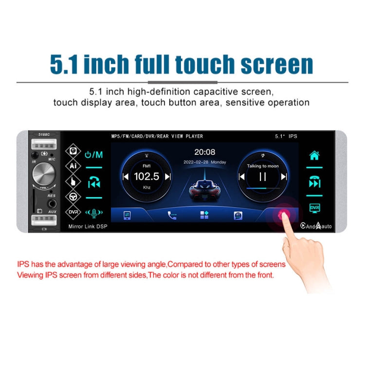 A2905 5.1 inch IPS Capacitive Screen Single Butt Carplay Player, Style: Standard+8 Light Camera - Car MP3 & MP4 & MP5 by buy2fix | Online Shopping UK | buy2fix