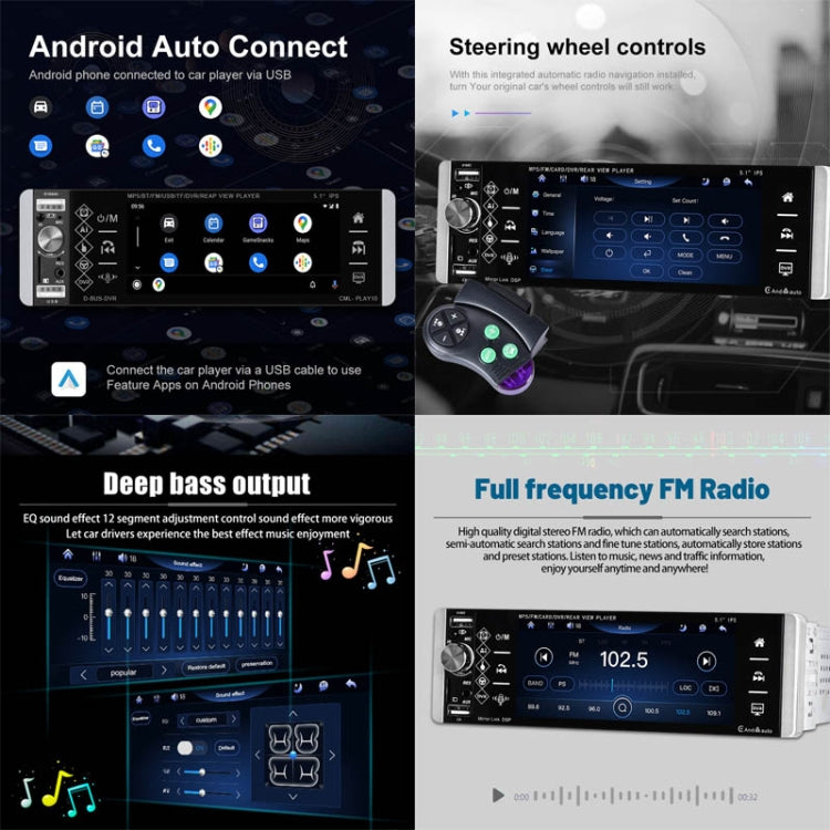 A2905 5.1 inch IPS Capacitive Screen Single Butt Carplay Player, Style: Standard+8 Light Camera - Car MP3 & MP4 & MP5 by buy2fix | Online Shopping UK | buy2fix