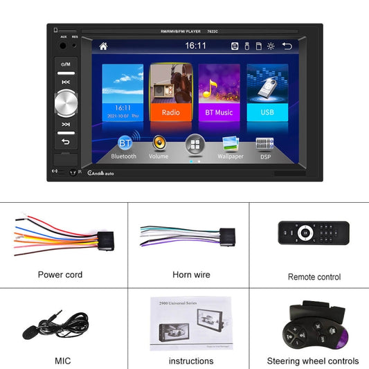 7622C 6.2 inch Dual Spindle HD Car Universal MP5 Carplay Player, Style: Standard by buy2fix