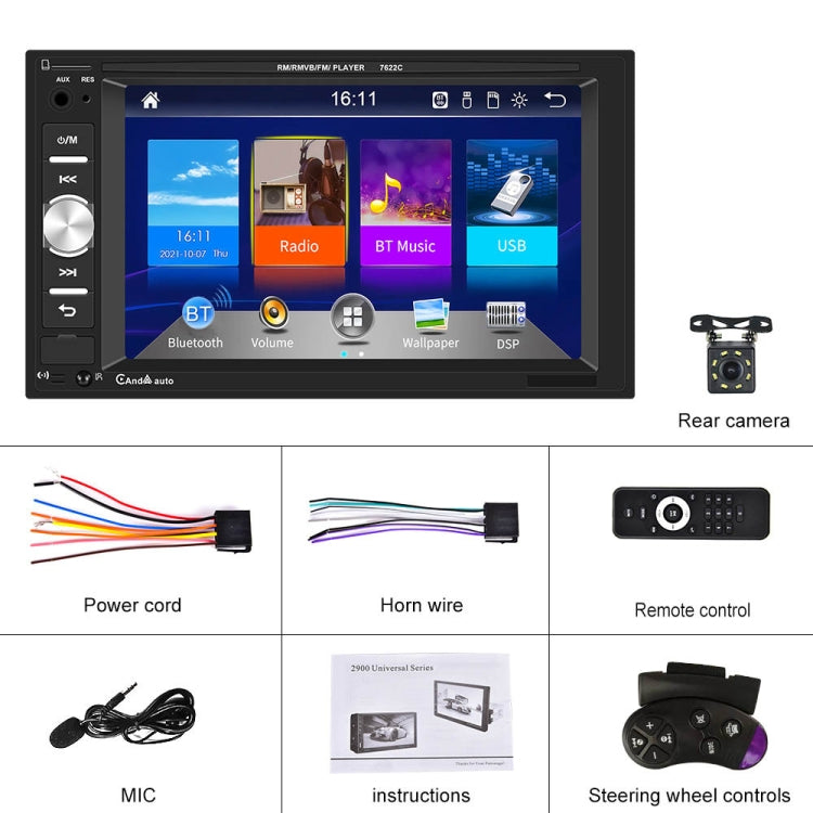 7622C 6.2 inch Dual Spindle HD Car Universal MP5 Carplay Player, Style: Standard+8 Light Camera - Car MP3 & MP4 & MP5 by buy2fix | Online Shopping UK | buy2fix