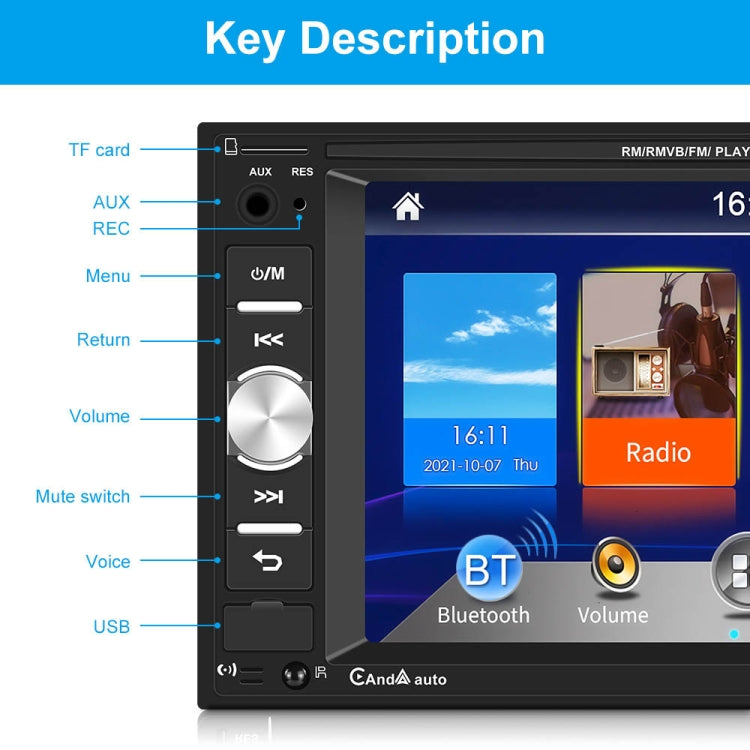 7622C 6.2 inch Dual Spindle HD Car Universal MP5 Carplay Player, Style: Standard+12 Light Camera - Car MP3 & MP4 & MP5 by buy2fix | Online Shopping UK | buy2fix