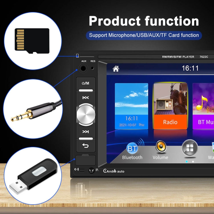 7622C 6.2 inch Dual Spindle HD Car Universal MP5 Carplay Player, Style: Standard+12 Light Camera - Car MP3 & MP4 & MP5 by buy2fix | Online Shopping UK | buy2fix