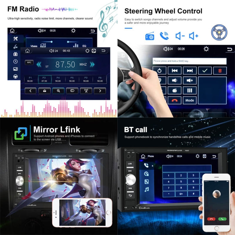 7622C 6.2 inch Dual Spindle HD Car Universal MP5 Carplay Player, Style: Standard+12 Light Camera - Car MP3 & MP4 & MP5 by buy2fix | Online Shopping UK | buy2fix