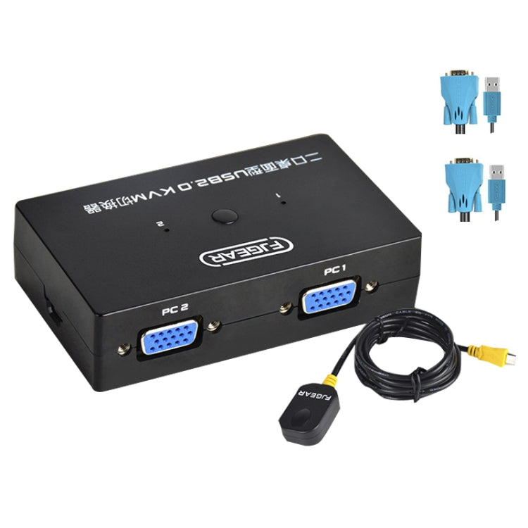 FJGEAR FJ-201UK 2 In 1 Out KVM Switcher With Desktop Controller With Cable(Black) - Switch by FJGEAR | Online Shopping UK | buy2fix