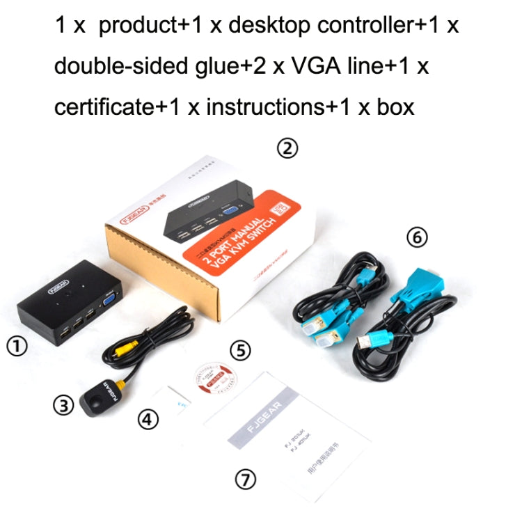 FJGEAR FJ-201UK 2 In 1 Out KVM Switcher With Desktop Controller With Cable(Black) - Switch by FJGEAR | Online Shopping UK | buy2fix