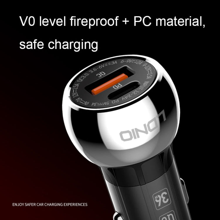 LDNIO C1 36W PD + QC 3.0 Car Fast Charger High Power Smart USB Car Charger with USB-C/Type-C Cable - Car Charger by LDNIO | Online Shopping UK | buy2fix