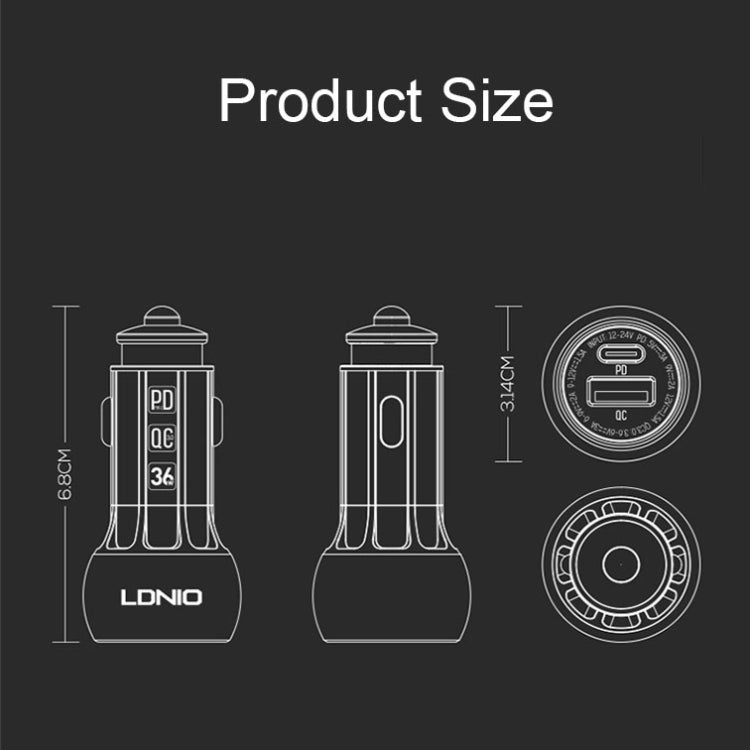 LDNIO C1 36W PD + QC 3.0 Car Fast Charger High Power Smart USB Car Charger with USB-C/Type-C Cable - Car Charger by LDNIO | Online Shopping UK | buy2fix