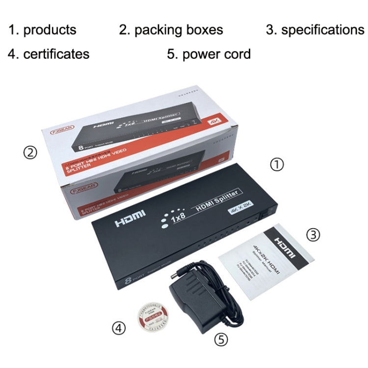 FJGEAR SM4K108 8 Ports HDMI Splitter 4K HD Audio And Video Splitter EU Plug by buy2fix