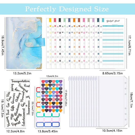 A6 Leather Loose-leaf Budget Book Handbook Notepad(Marbled-Blue) by buy2fix