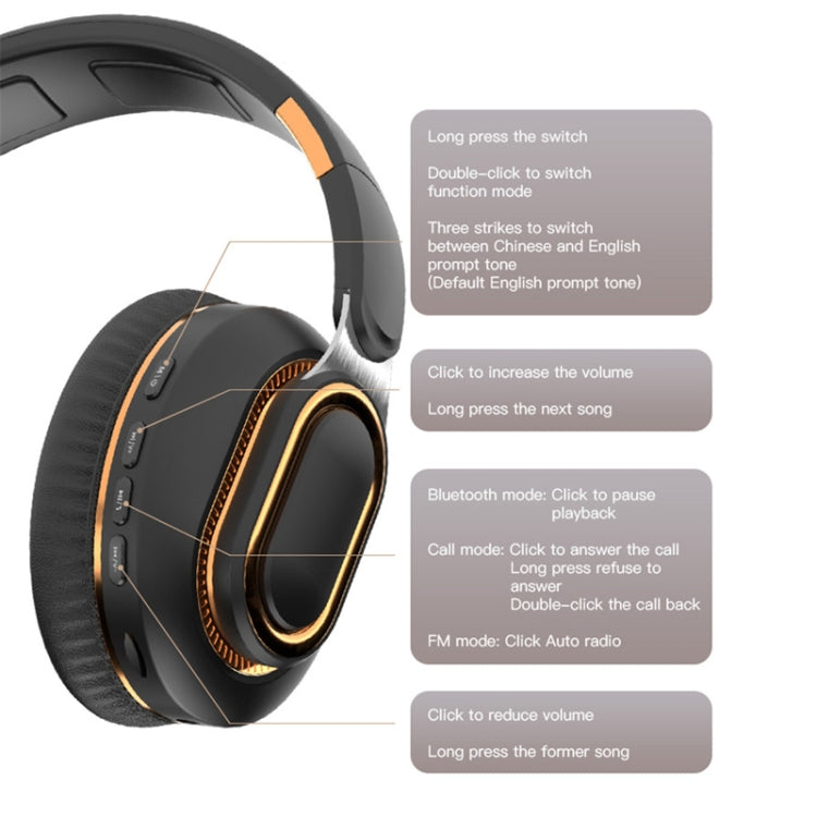 H7 Foldable Wireless Bluetooth Headset With Microphone Support TF Card, AUX(Light Gray) - Headset & Headphone by buy2fix | Online Shopping UK | buy2fix