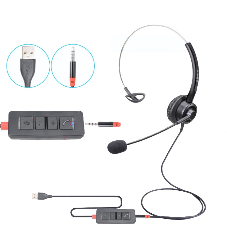 VT200 Single Ear Telephone Headset Operator Headset With Mic,Spec: 3.5mm Single Plug To USB - Microphones & Headsets by buy2fix | Online Shopping UK | buy2fix