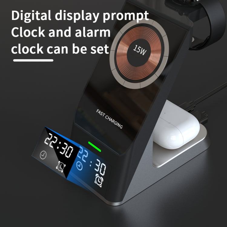 H27 15W 6 In 1 With Clock Function Magnetic Phone Wireless Charger For iWatch/AirPods(Black) - Apple Accessories by buy2fix | Online Shopping UK | buy2fix