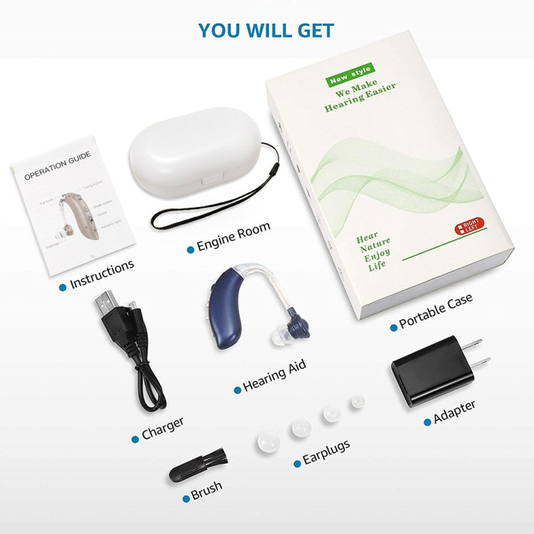 GM-105 Smart Noise Cancelling Ear-hook Rechargeable Elderly Hearing Aids, Spec: US Pulg(Skin Color) - Hearing Aids by buy2fix | Online Shopping UK | buy2fix