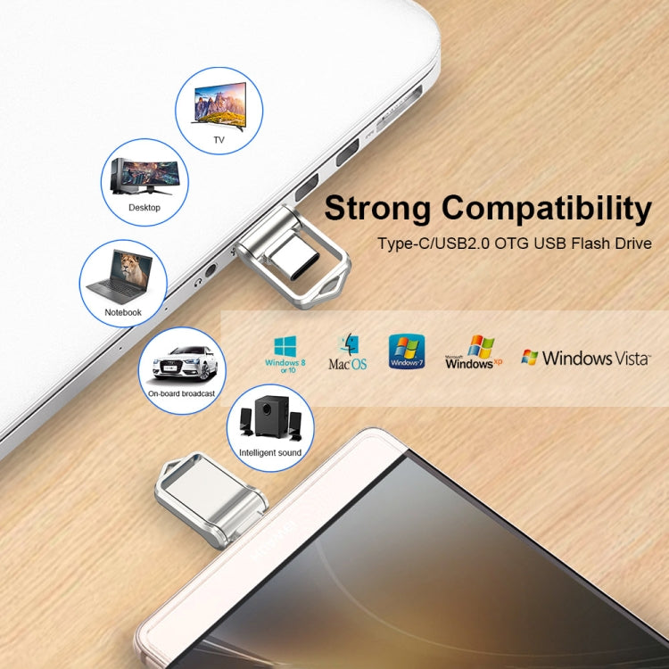 128GB USB 2.0 + Type-C/USB-C High Speed Mini Computer and Phone Dual-purpose Rotary U Disk(Silver) by buy2fix