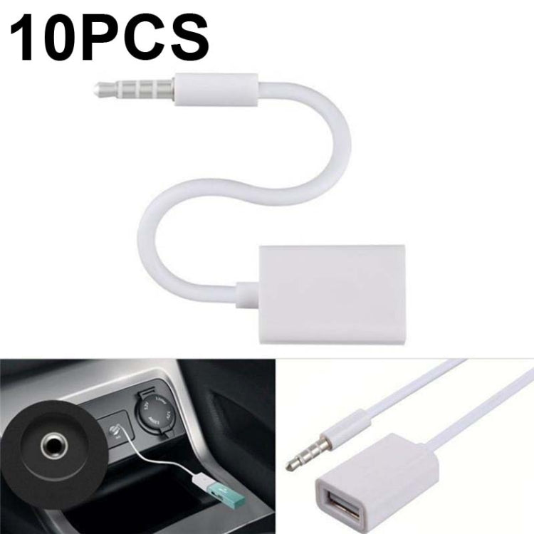 10 PCS Y-1502 14cm Car AUX Audio Cable To USB Car 3.5mm Adapter Cable(White) - Bluetooth Adapters by buy2fix | Online Shopping UK | buy2fix