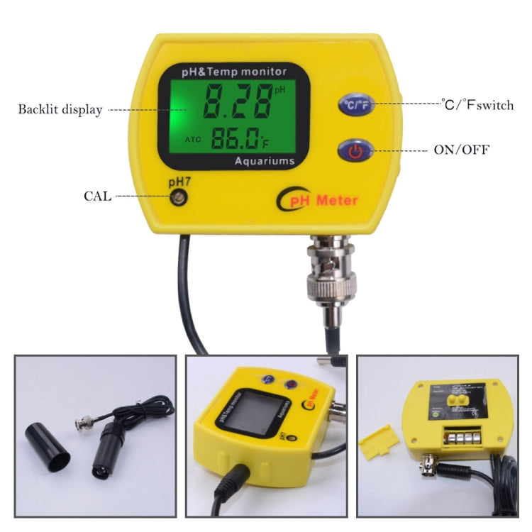 PH Tester Durable Acid Meter Swimming Pool Temperature Monitor With Backlight, Plug Type: EU Plug - PH & Moisture Meter by buy2fix | Online Shopping UK | buy2fix