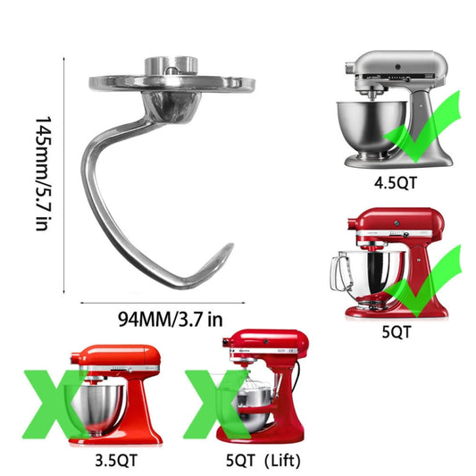For KitchenAid Stand Mixer 5QT Dough Hook Stainless Steel Accessories - Food Disposer Parts by buy2fix | Online Shopping UK | buy2fix