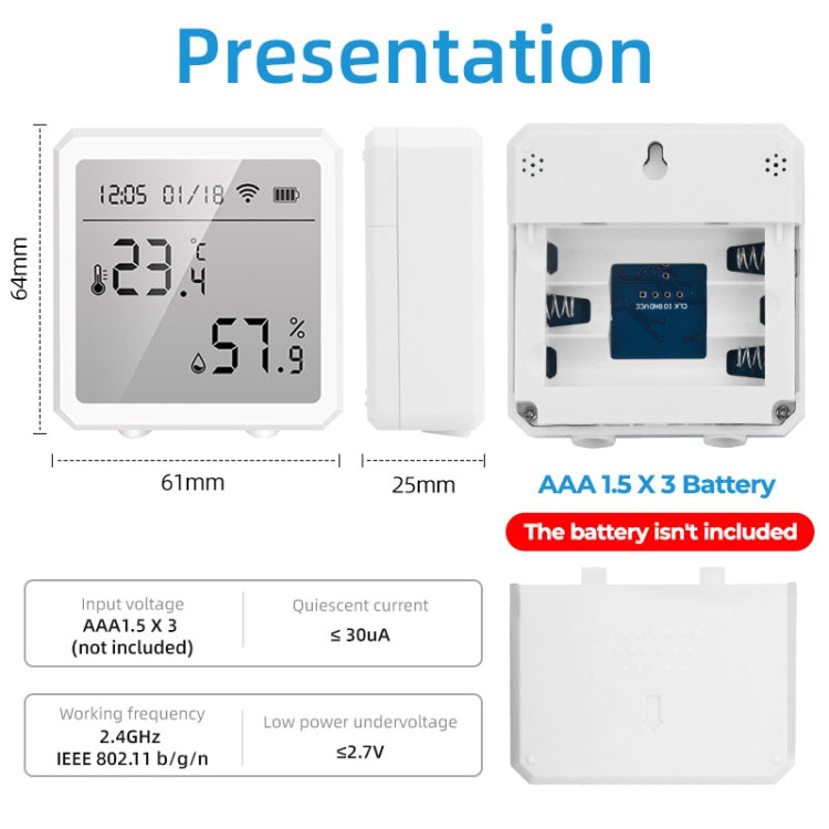 Wifi Temperature And Humidity Meter Sensor Equipment Smart Home Graffiti APP Temperature And Humidity Sensor(Black) - Smart Switch by buy2fix | Online Shopping UK | buy2fix