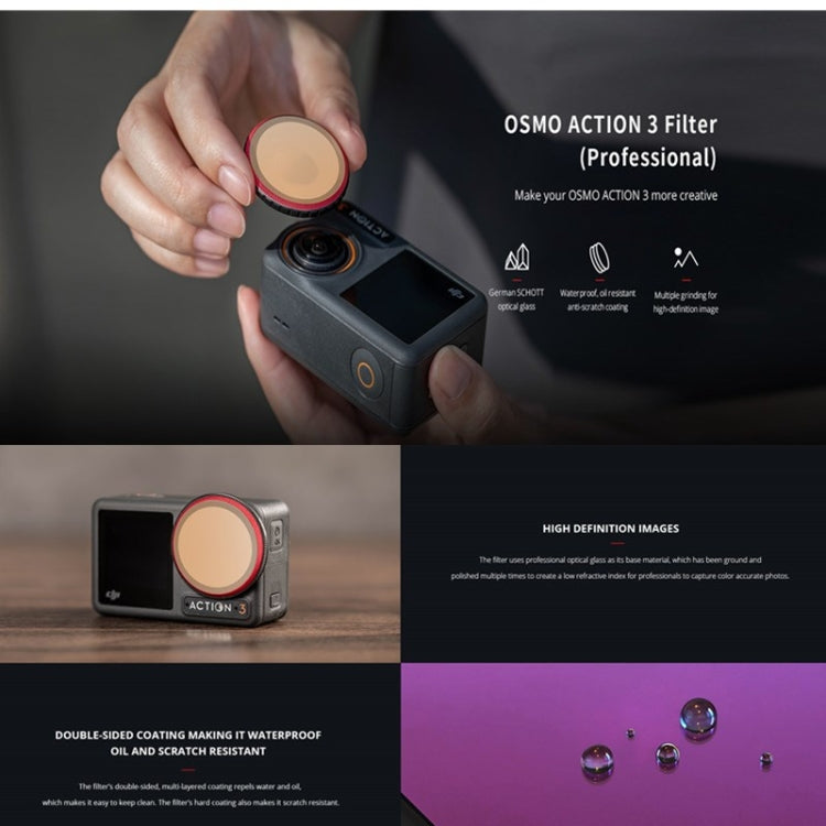 PGYTECH For DJI OSMO Action 3 Filter Camera Lens Pro Version,Spec: ND 8/16/32/64 - Lens Filter by PGYTECH | Online Shopping UK | buy2fix