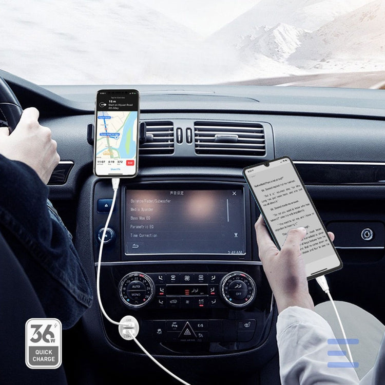 LDNIO C511Q 36W QC 3.0 Phone Fast Charger Dual-USB Ports Smart Car Charger with USB-C/Type-C Cable by LDNIO