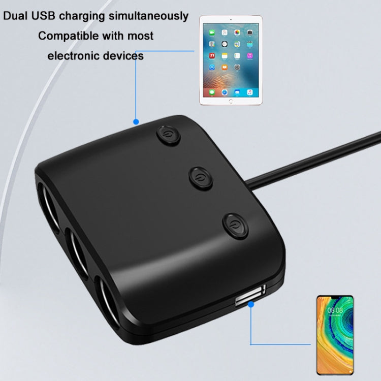 3 in 1 120W Car Cigarette Lighter Independent Switch Dual USB Charger(ZNB03S) by buy2fix