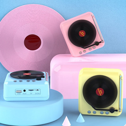 Manovo H3 Macaron Vinyl Record Player Bluetooth Speaker Retro Radio Stereo(Pink) by Manovo