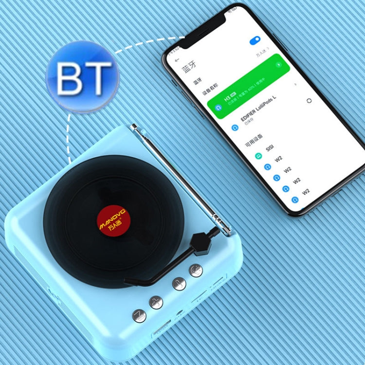 Manovo H3 Macaron Vinyl Record Player Bluetooth Speaker Retro Radio Stereo(Pink) by Manovo