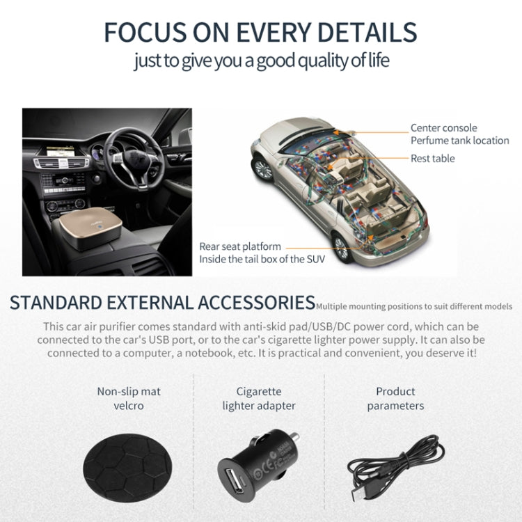 Nobico J007 USB Negative Ion Car Air Purifier, Style: English Modle(Water Pattern Gold) by nobico