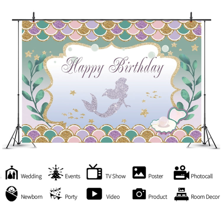 120 x 80cm Mermaid Happy Birthday Photography Background Cloth(12101789) - Birthday Party by buy2fix | Online Shopping UK | buy2fix