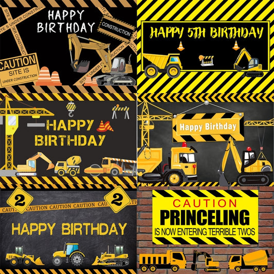1.2m x 0.8m Construction Vehicle Series Happy Birthday Photography Background Cloth(11408682) - Birthday Party by buy2fix | Online Shopping UK | buy2fix