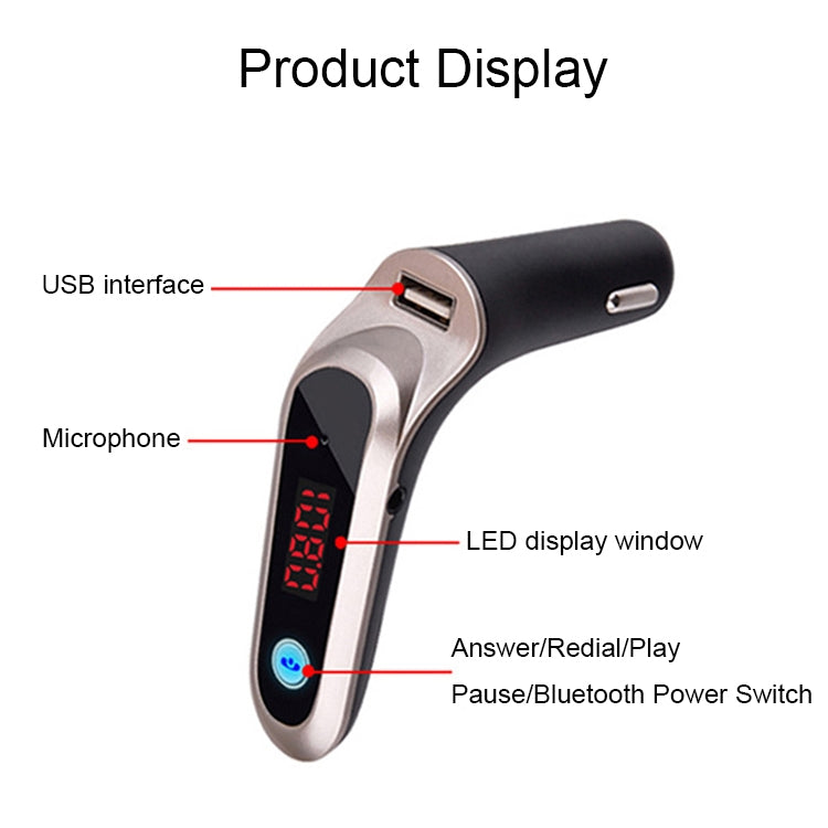 S7 Smart Digital Display Music Player Calling Car Charger, Color: Silver - Bluetooth Car Kits by buy2fix | Online Shopping UK | buy2fix