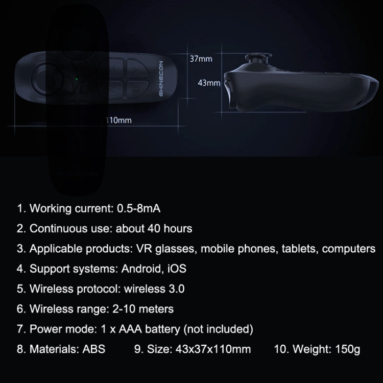VR SHINECON SC-B03 VR Game Wireless Bluetooth Remote Control Handle Selfie Stick RC Video Playback(Black) by buy2fix