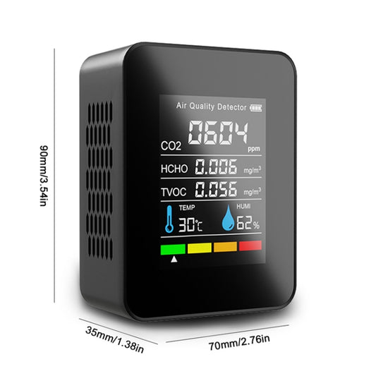 5 In 1 Temperature Humidity TVOC HCHO CO2 Large Screen Display Power Digital Air Quality Monitor(Black) - Gas Monitor by buy2fix | Online Shopping UK | buy2fix