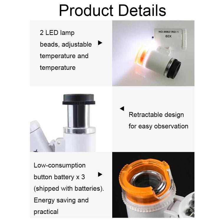 9882(RD) 60X Mini HD Banknote Detection Optical Microscope with LED Light, Color: White - Detection Jewelry by buy2fix | Online Shopping UK | buy2fix