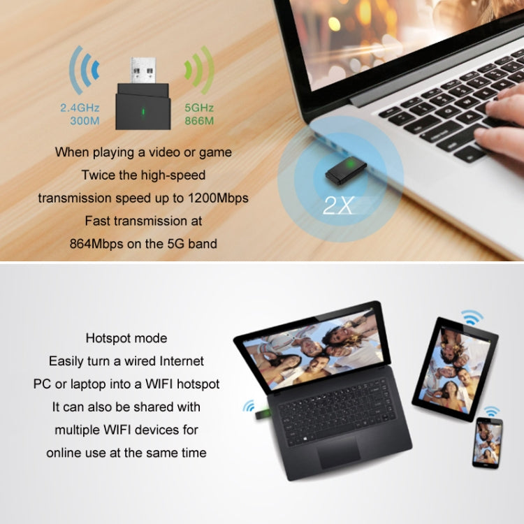 BT5.0 AC1200M Dual Band 2.4G+5.8G USB3.0 Wireless Gigabit Network Card by buy2fix