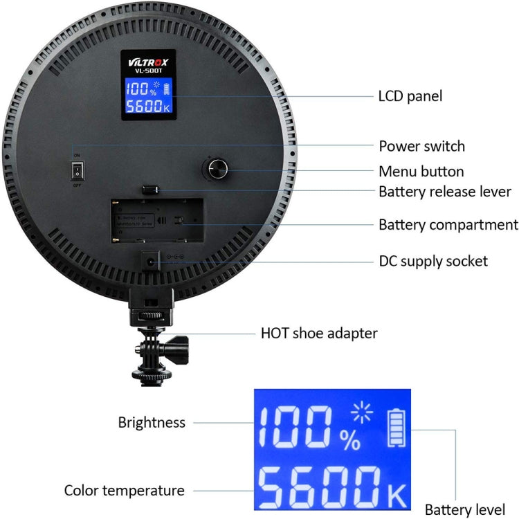 VILTROX VL-500T Intelligent Digital Display Circular LED Photography Fill Light - by VILTROX | Online Shopping UK | buy2fix