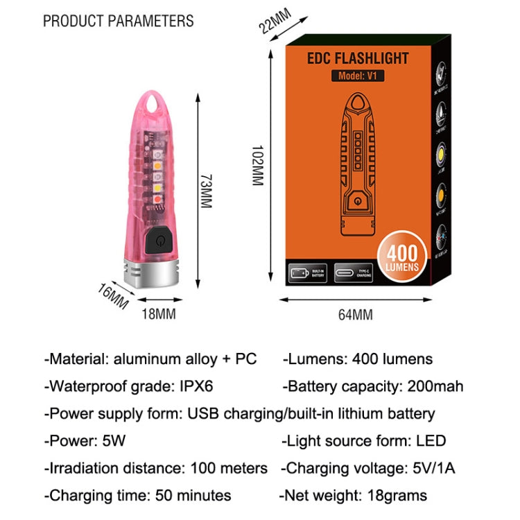 V1 Keychain Lantern Mini Light Flashlight Multifunctional Outdoor Home Flashlight(Transparent Pink) by buy2fix