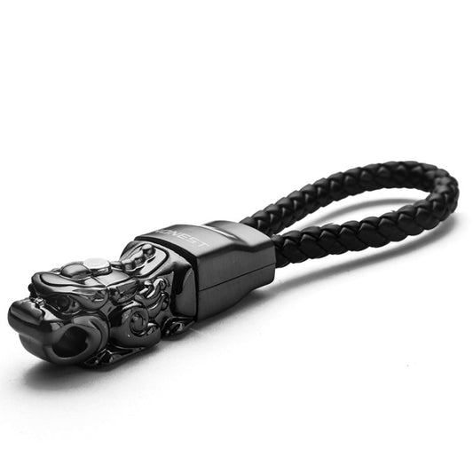 Braided Leather Rope Brave Troops Keychain With LED Light Metal Pendant(Black+Black Rope) by buy2fix