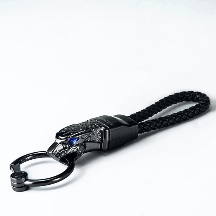HONEST Diamond Encrusted Car Keychain Leather Cord Leopard Metal Keychain Pendant(Basic Gold) - Key Rings by HONEST | Online Shopping UK | buy2fix