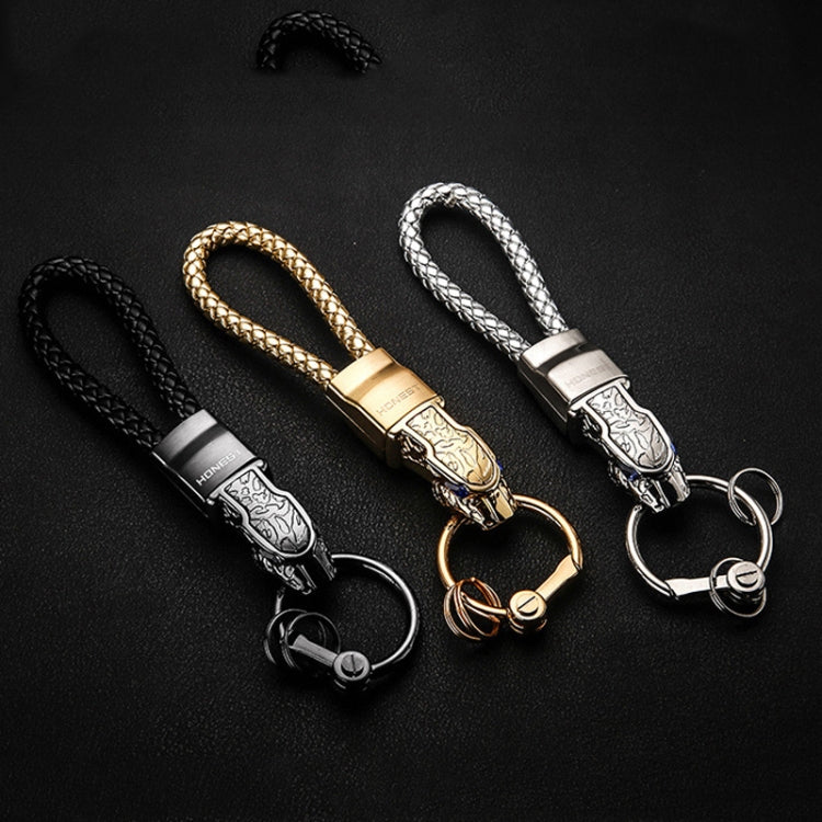 HONEST Diamond Encrusted Car Keychain Leather Cord Leopard Metal Keychain Pendant(Basic Gold) - Key Rings by HONEST | Online Shopping UK | buy2fix