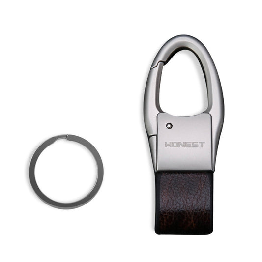HONEST Leather Car Keychain Simple Circle Ring Pendant Keychain(Black) by HONEST