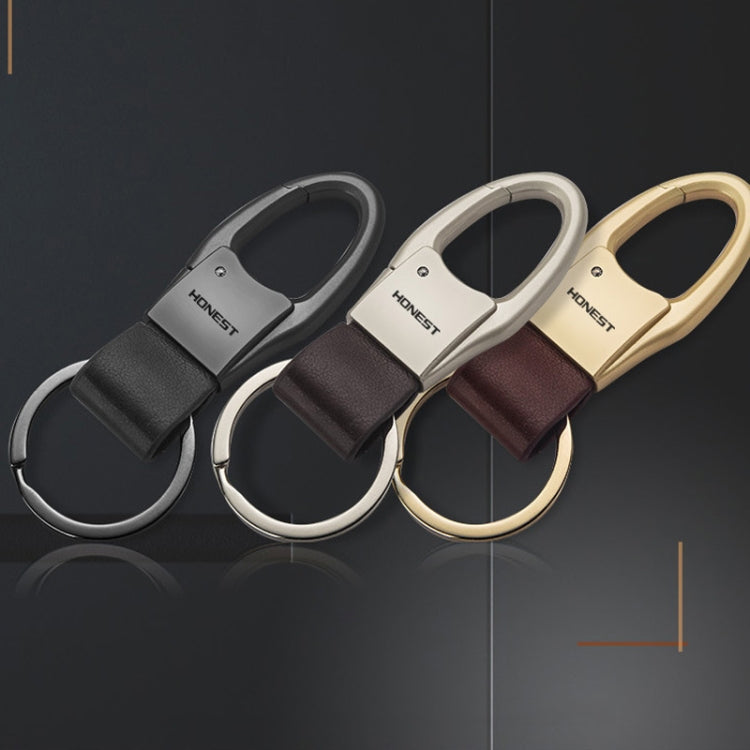 HONEST Leather Car Keychain Simple Circle Ring Pendant Keychain(Black) by HONEST