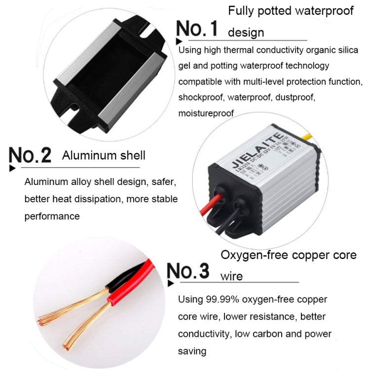 JIELAITE LK1253 15W Aluminum Alloy Intelligent Protection Waterproof Car Power Converter(12V to 9V/2A) - Step-down Transformer by buy2fix | Online Shopping UK | buy2fix