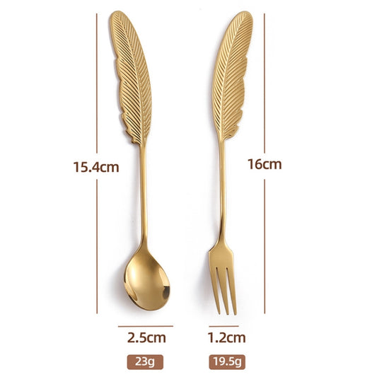 304 Stainless Steel Feather Spoon Fork Literary Tableware,Style: 3pcs Fork-Titanium Gold - Cutlery Sets by buy2fix | Online Shopping UK | buy2fix